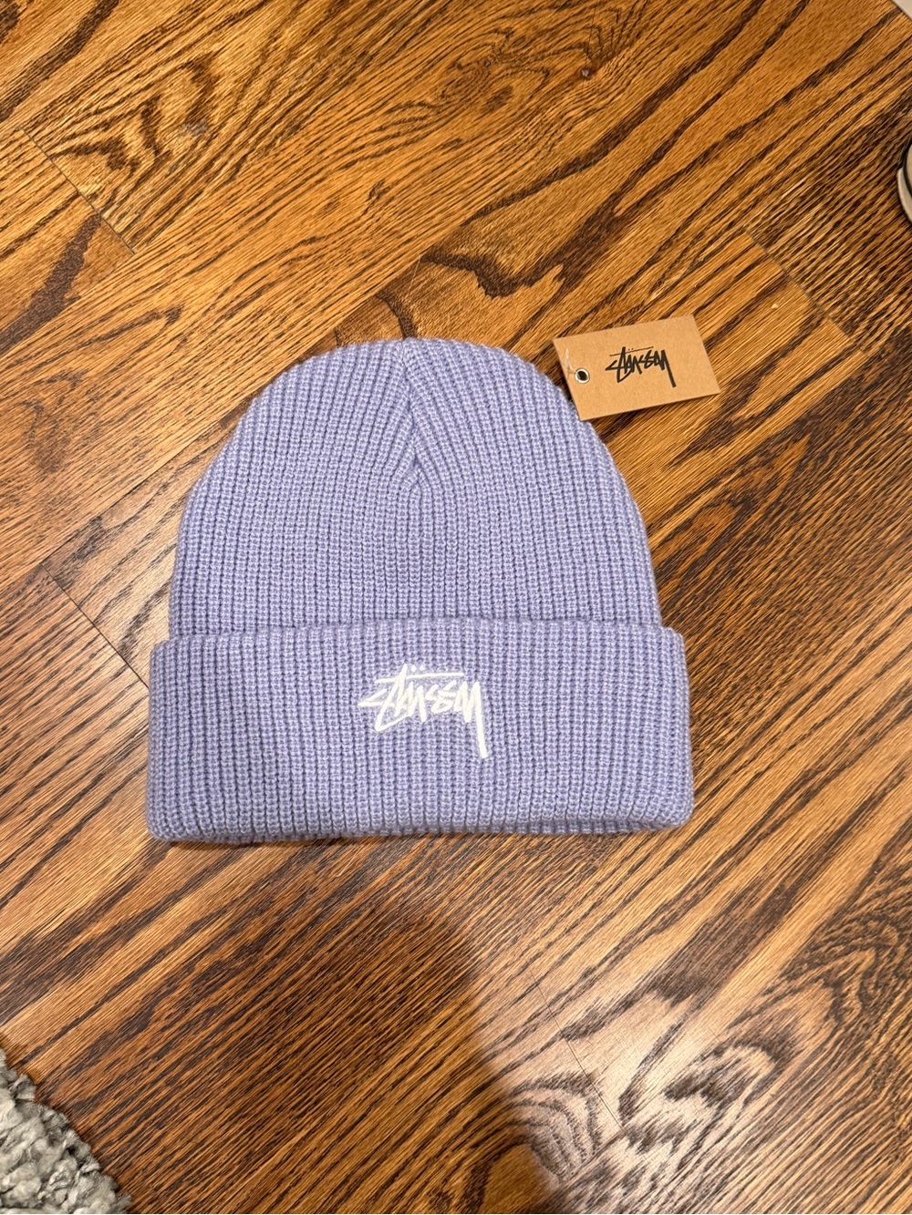 Stussy Lilac Ribbed Beanie with Logo